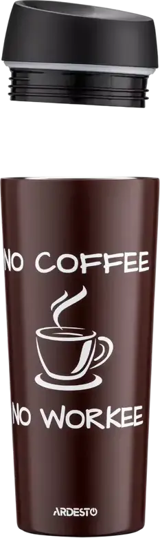 Cană Termică de Călătorie Ardesto AR2645CB Coffee Time, 450ml Oțel Inoxidabil, Închidere cu Buton, Maro, Fără BPA, Păstrare Căldură 8h/Răceală 16h