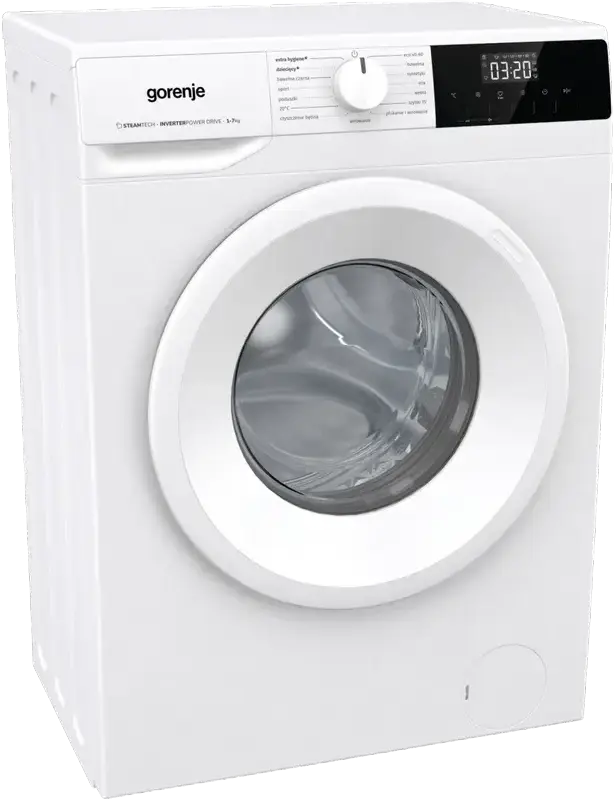 Стиральная машина Gorenje WNHPI72SCSIR/UA с фронтальной загрузкой, 7 кг, 1200 об/мин, инверторный двигатель PowerDrive, обработка паром, 15 программ, белая