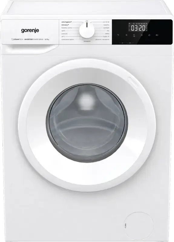 Стиральная машина Gorenje WNHPI72SCSIR/UA с фронтальной загрузкой, 7 кг, 1200 об/мин, инверторный двигатель PowerDrive, обработка паром, 15 программ, белая