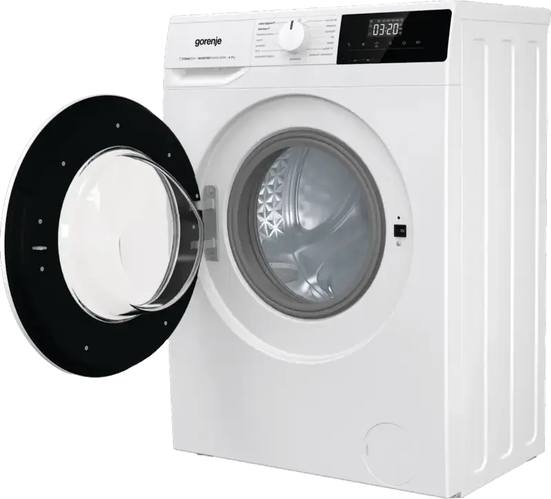 Стиральная машина Gorenje WNHPI72SCSIR/UA с фронтальной загрузкой, 7 кг, 1200 об/мин, инверторный двигатель PowerDrive, обработка паром, 15 программ, белая