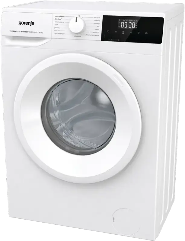 Стиральная машина Gorenje WNHPI72SCSIR/UA с фронтальной загрузкой, 7 кг, 1200 об/мин, инверторный двигатель PowerDrive, обработка паром, 15 программ, белая