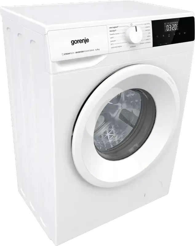 Стиральная машина Gorenje WNHPI72SCSIR/UA с фронтальной загрузкой, 7 кг, 1200 об/мин, инверторный двигатель PowerDrive, обработка паром, 15 программ, белая