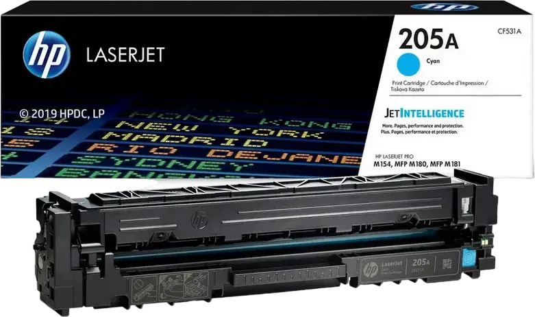 HP CF531A 205A Original LaserJet Toner Cartridge, Cyan, Standard Capacity, 900 Page Yield, JetIntelligence for Color LaserJet Pro M154, MFP M180, M181