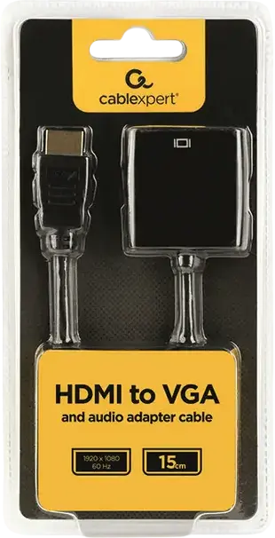 Кабель-переходник Cablexpert A-HDMI-VGA-03 с HDMI на VGA и аудио 3.5 мм, 1920x1080 Full HD @60Hz, HDMI Male - VGA Female, черный, 0.15м