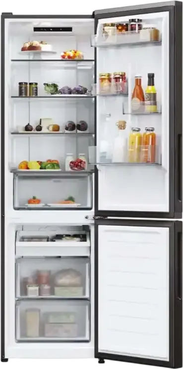 Frigider Combinat Candy CNCQ2T518EB City Fresco 300, No Frost, Capacitate Totala 279L, Control Electronic, Aplicatie hOn, Negru, 54.5x182.5 cm
