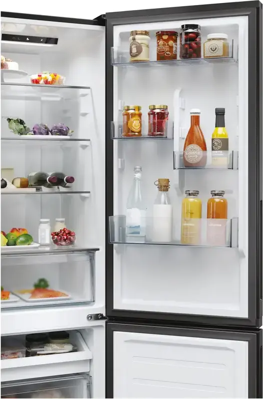 Frigider Combinat Candy CNCQ2T518EB City Fresco 300, No Frost, Capacitate Totala 279L, Control Electronic, Aplicatie hOn, Negru, 54.5x182.5 cm