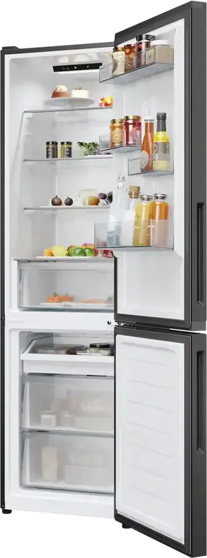 Frigider Combinat Candy CNCQ2T518EB City Fresco 300, No Frost, Capacitate Totala 279L, Control Electronic, Aplicatie hOn, Negru, 54.5x182.5 cm