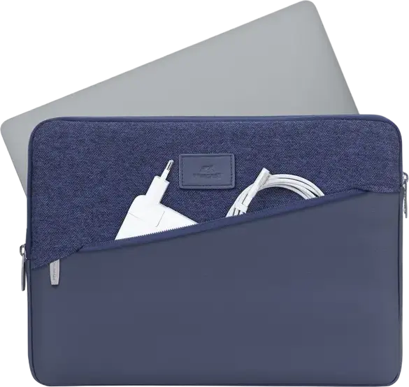 RivaCase Egmont 13.3" Laptop Sleeve Bag, Water-Resistant Polyester and Artificial Leather, with Tablet Pocket and External Pocket, Blue