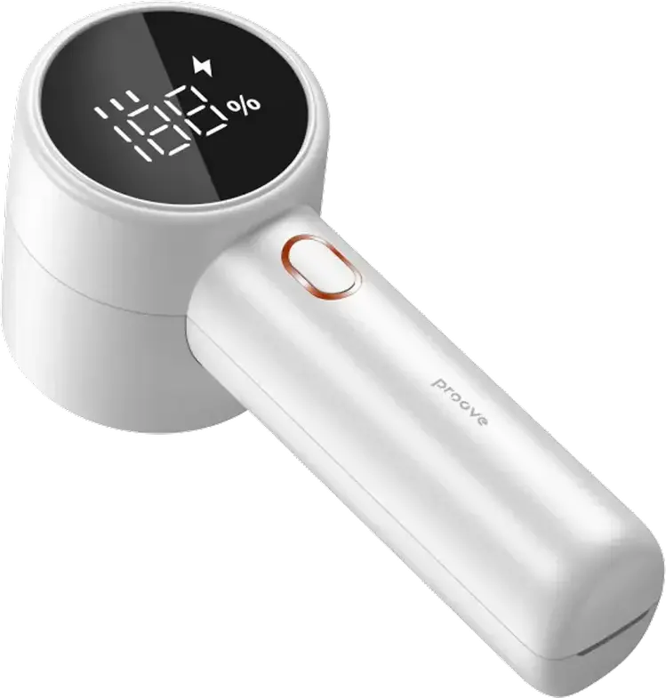 Proove Defuzzer Aparat de Indreptat Haine si Eliminat Scame, Sistem 6 Lame Otel Inoxidabil, 3 Trepte Viteza, Baterie 1200mAh, Incarcare USB Type-C, Alb