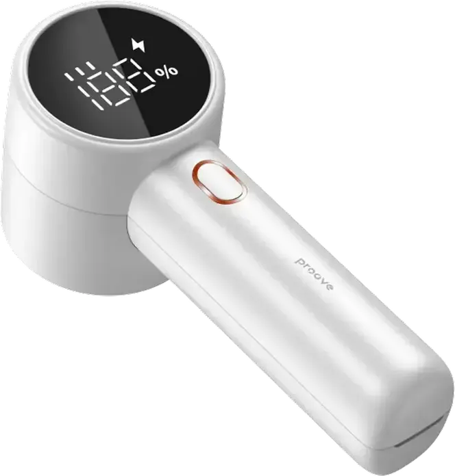 Proove Defuzzer Aparat de Indreptat Haine si Eliminat Scame, Sistem 6 Lame Otel Inoxidabil, 3 Trepte Viteza, Baterie 1200mAh, Incarcare USB Type-C, Alb