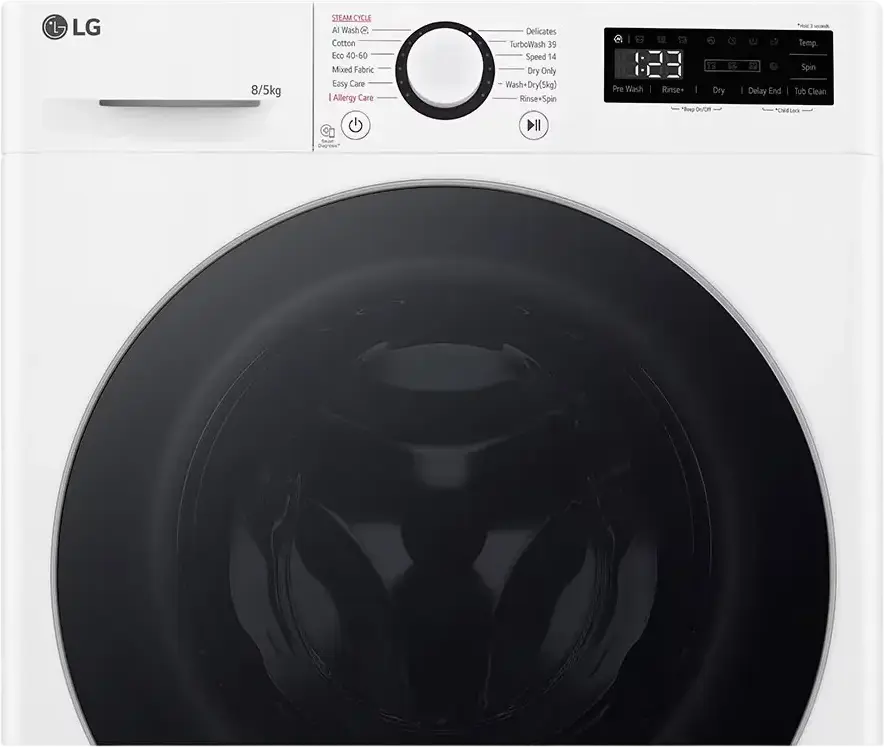 Стирально-сушильная машина LG F2DR509S1W с фронтальной загрузкой, 9кг стирка / 5кг сушка, AI Wash, TurboWash, очистка паром, 1200 об/мин, белая