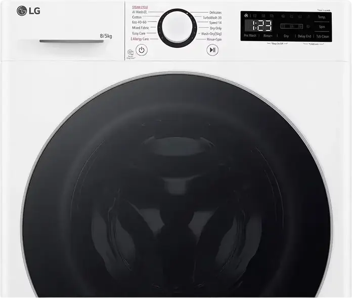 Стирально-сушильная машина LG F2DR509S1W с фронтальной загрузкой, 9кг стирка / 5кг сушка, AI Wash, TurboWash, очистка паром, 1200 об/мин, белая