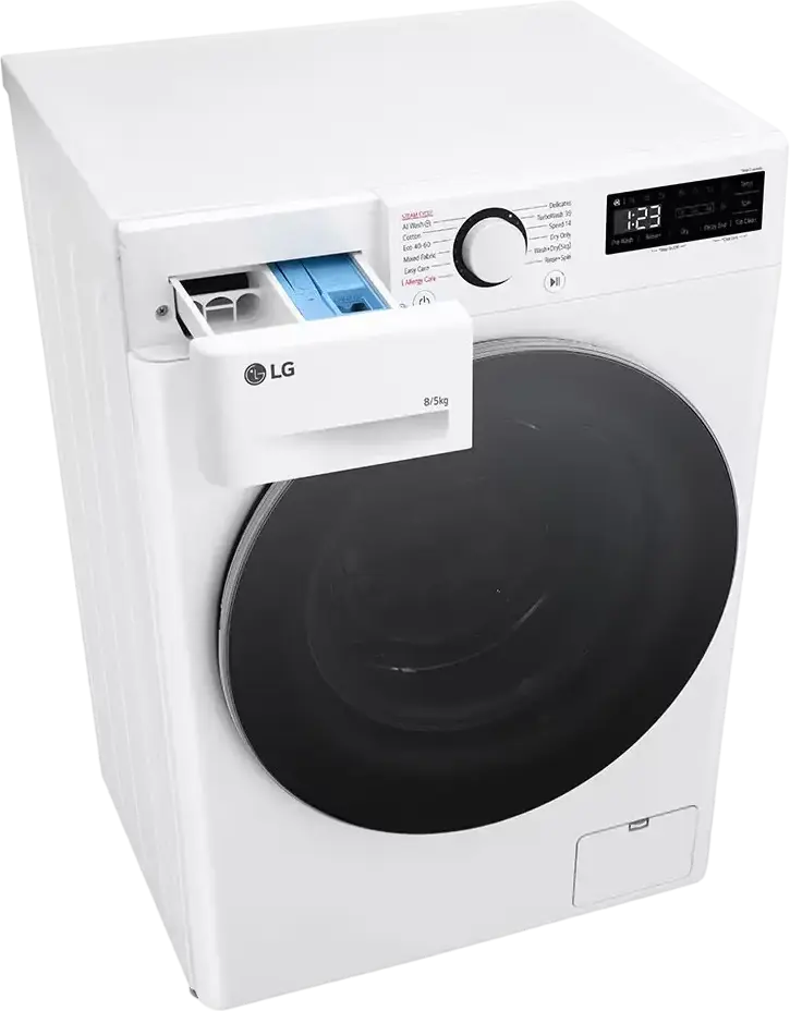 Стирально-сушильная машина LG F2DR509S1W с фронтальной загрузкой, 9кг стирка / 5кг сушка, AI Wash, TurboWash, очистка паром, 1200 об/мин, белая