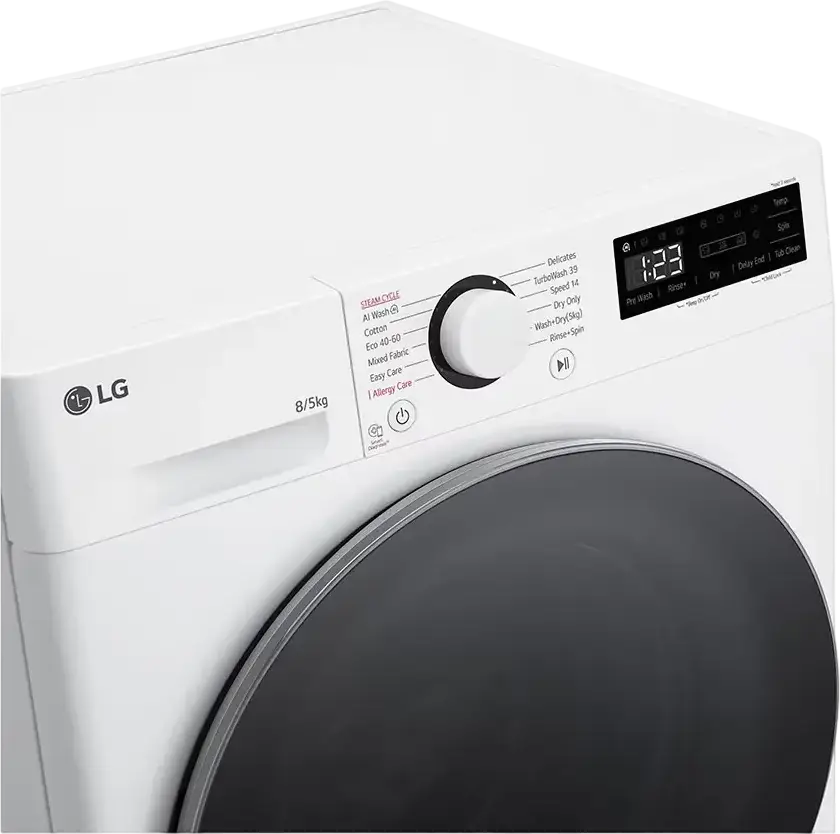 Стирально-сушильная машина LG F2DR509S1W с фронтальной загрузкой, 9кг стирка / 5кг сушка, AI Wash, TurboWash, очистка паром, 1200 об/мин, белая