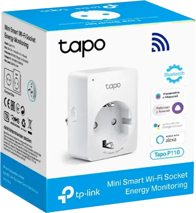 TP-Link Tapo P110 Mini Smart Wi-Fi Plug, 16A 3680W Max Load, Energy Monitoring, Remote Control, Scheduling, Voice Control with Alexa & Google Assistant, White