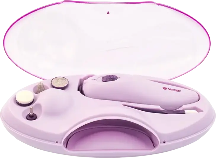 VITEK VT-8254 Manicure Set, 10000 RPM Max Speed, 2 Speed Settings, Bi-directional Rotation, Built-in Illumination, Li-ion Battery, 4 Attachments with Travel Case