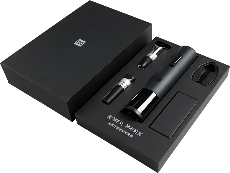 Huohou HU0047 Electric Wine Opener Set, Automatic Corkscrew with Foil Cutter, Wine Aerator and Vacuum Stopper, Micro-USB Rechargeable, Black