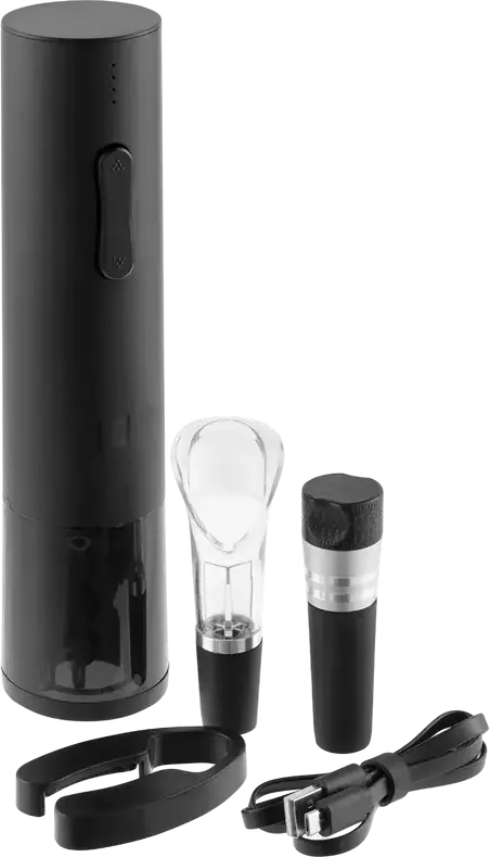 Huohou HU0047 Electric Wine Opener Set, Automatic Corkscrew with Foil Cutter, Wine Aerator and Vacuum Stopper, Micro-USB Rechargeable, Black