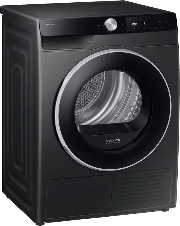 Samsung DV90T6240LB Heat Pump Tumble Dryer, 9kg, A+++ Energy Class, AI Control, SmartThings Wi-Fi, Digital Inverter, Black, Front-load Freestanding