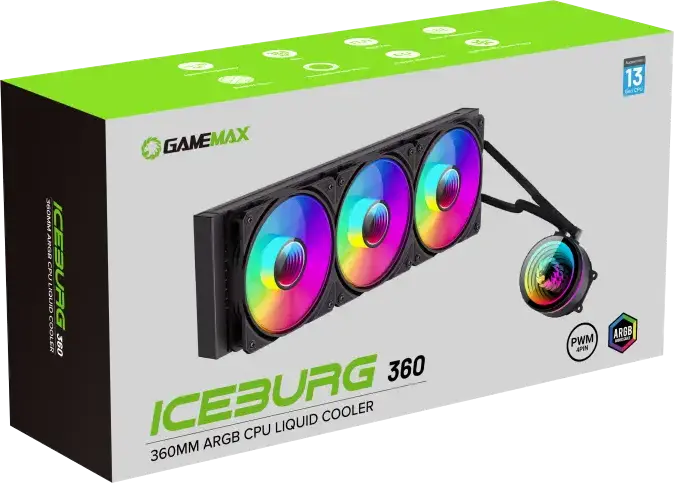 Cooler CPU Lichid Gamemax IceBurg 360 Infinity AIO, Radiator Aluminiu 360mm, TDP 300W, 3 Ventilatoare 120mm ARGB PWM, Bloc Apa Rotabil 270 Grade
