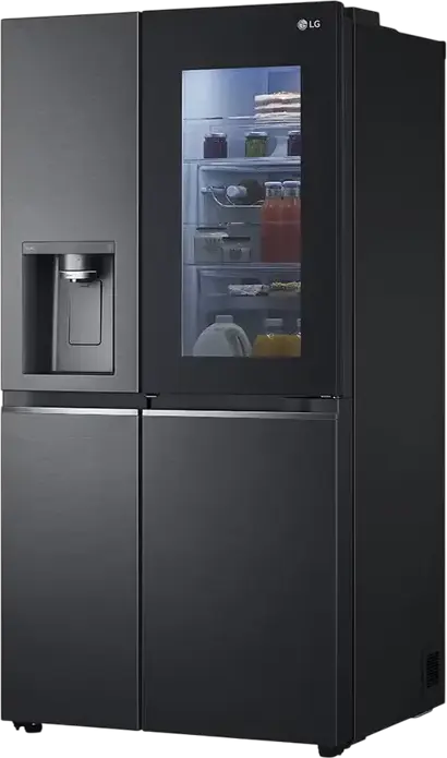 Frigider LG GSXV90MCDE Side-by-Side, Negru Mat, Volum Net 635L, InstaView Door-in-Door, CraftIce, UVnano, ThinQ, Inverter Linear Compressor