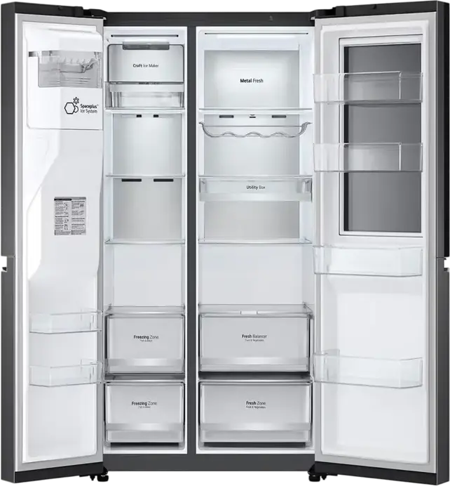 Frigider LG GSXV90MCDE Side-by-Side, Negru Mat, Volum Net 635L, InstaView Door-in-Door, CraftIce, UVnano, ThinQ, Inverter Linear Compressor