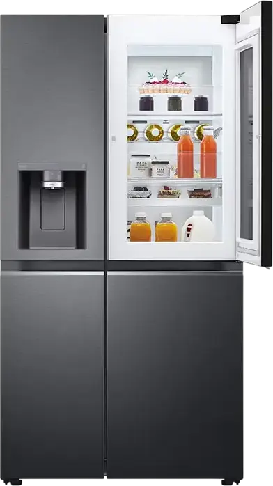 Frigider LG GSXV90MCDE Side-by-Side, Negru Mat, Volum Net 635L, InstaView Door-in-Door, CraftIce, UVnano, ThinQ, Inverter Linear Compressor