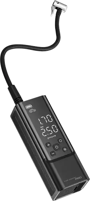 Proove Pump Assistant Pro PPAP80010901 Portable Air Compressor, 120W, 7500mAh Battery, Digital LED Display, LED Flashlight, Black