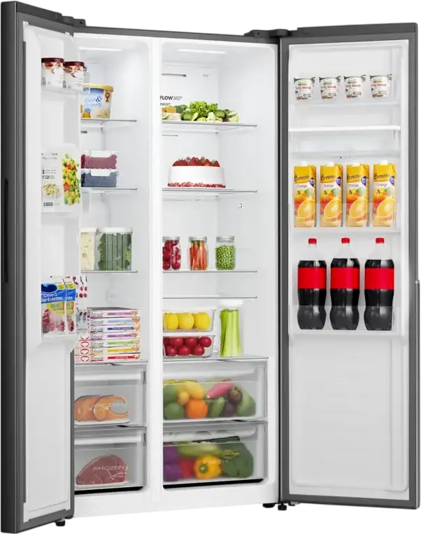 Холодильник Gorenje NRS917E41BXWD Side-by-Side, No Frost, инверторный компрессор, объем 541 л, диспенсер для воды, LED-дисплей, черный, 91.1x61.5x178.6 см
