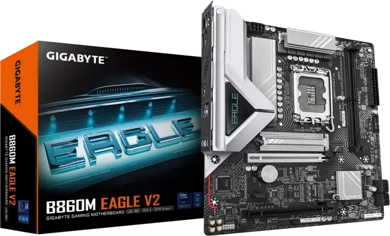 Gigabyte B860M EAGLE V2 Micro-ATX Motherboard, LGA1851 Socket, Intel B860 Chipset, DDR5 9066MHz (OC), PCIe 5.0 M.2, HDMI 2.1, DP 2.1, Intel Core Ultra Support