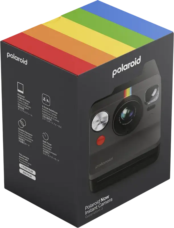 Polaroid Now Gen 3 Instant Camera, Autofocus, USB Type-C Rechargeable, i-Type Film Compatible, Optimized Light Meter and Rangefinder, Black