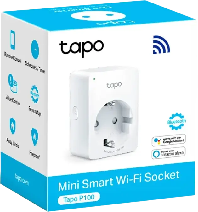 Priza Inteligentă Mini Wi-Fi TP-Link Tapo P100, 10A 2300W, Control Remot, Programare, Control Vocal Alexa și Google Assistant, Albă