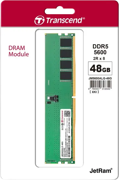 Модуль памяти Transcend JetRam JM5600ALE-48G 48ГБ DDR5 5600 МГц CL46 1.1В 288-Pin DIMM Dual-Rank 2Rx8 Unbuffered для ПК