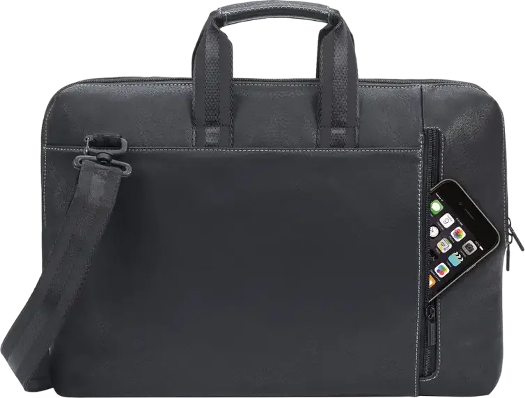 Geanta Laptop RivaCase Orly 8940-PU pentru laptopuri pana la 16 inch si tablete de 10.1 inch, Piele PU Neagra cu Curea de Trolley si Protectie