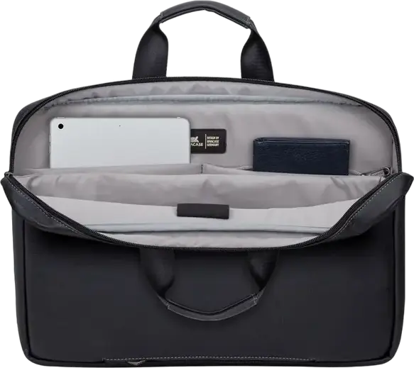 Geanta Laptop RivaCase Orly 8940-PU pentru laptopuri pana la 16 inch si tablete de 10.1 inch, Piele PU Neagra cu Curea de Trolley si Protectie