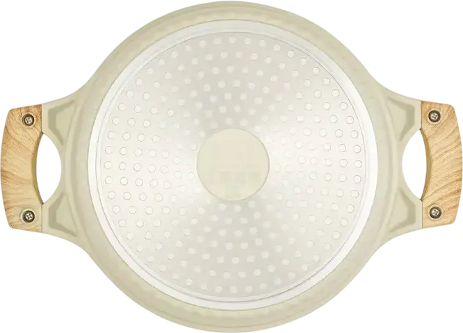 Cratiță Resto 93803 Ran Aluminiu 4.2L 24cm, Înveliș Non-Stick Pfluon, Bază Inducție, Capac Sticlă, Mânere Efect Lemn, Bej