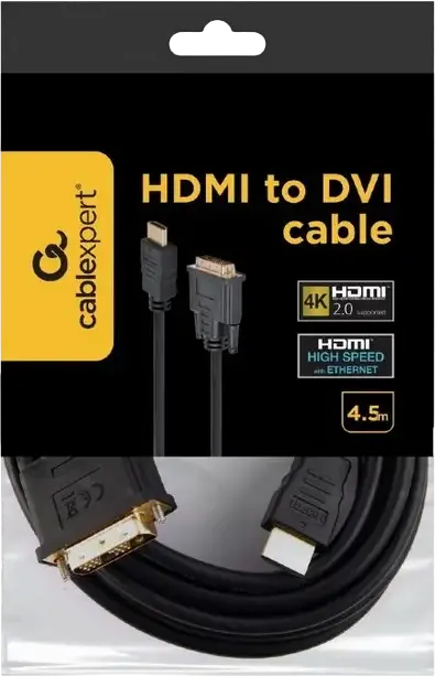 Cablexpert CC-HDMI-DVI-15 HDMI to DVI-I Cable, 4.5m, Gold-Plated, High Speed HDMI 2.0 with Ethernet, 4K Support, Single-Link 18+1 Pin, Black