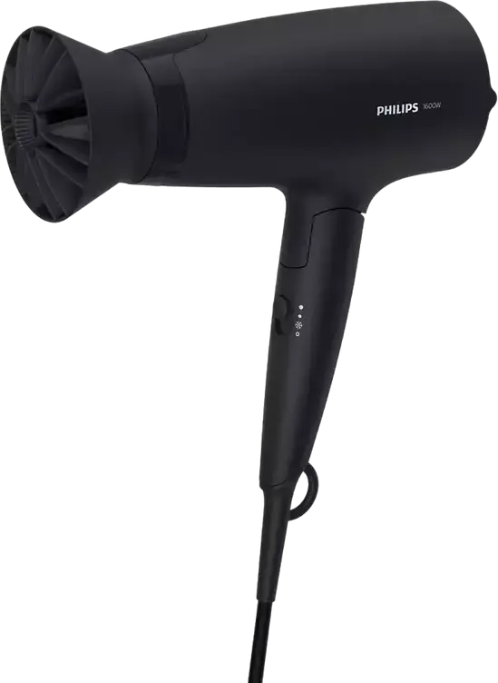 Philips 3000 Series BHD308/10 Hair Dryer, 1600W, ThermoProtect, 3 Temperature & Airflow Settings, Cold Air Shot, Foldable Handle, Black