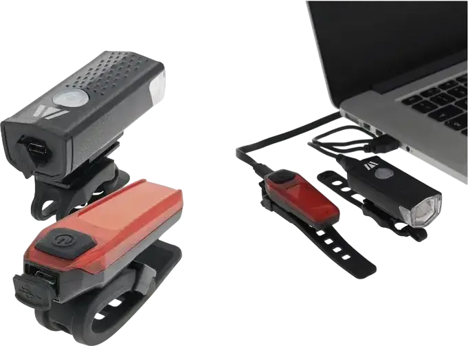Newrban NEWMLIGHTKITUSBK Rechargeable LED Bike and E-Scooter Light Set, 300lm Front & 120lm Rear Lights, 3 Modes, IPX2 Water Resistant, Black