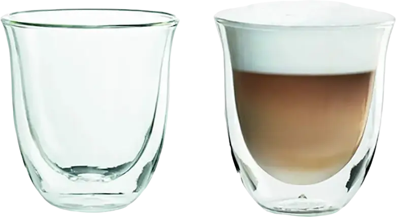 DeLonghi DLSC311 Double Wall Thermo Cappuccino Glasses, 2 Pieces, 190ml Borosilicate Glass Thermal Insulation Cups, Dishwasher Safe Transparent Set