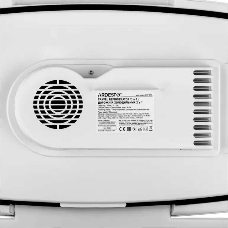 Ardesto CR-29L 2-in-1 Travel Refrigerator Cooler and Warmer, 29L Capacity, Peltier Technology, 12V/240V AC DC Power, A+++ Energy Class, Light Green
