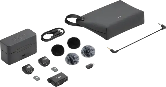 DJI Mic Mini Wireless Microphone System, 2 TX + 1 RX with Charging Case, Active Noise Cancelling, 400m Range, Omnidirectional, Infinity Black