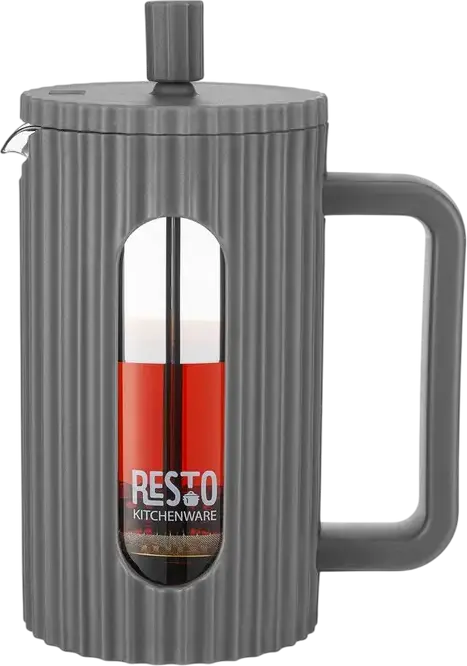 RESTO 90534 Keid French Press Coffee Maker, 0.6L, Stainless Steel Glass and Plastic, Ribbed Design with Viewing Window, Dark Grey