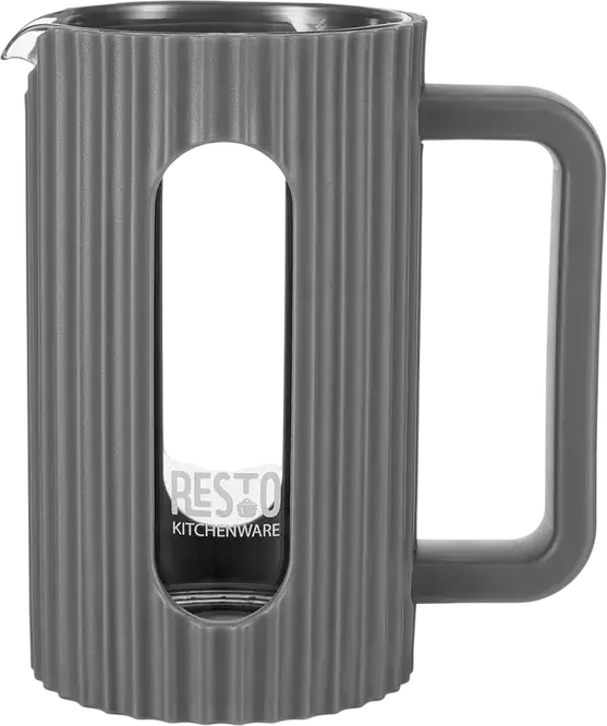 RESTO 90534 Keid French Press Coffee Maker, 0.6L, Stainless Steel Glass and Plastic, Ribbed Design with Viewing Window, Dark Grey