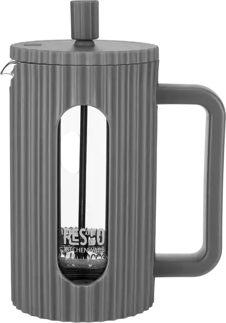 RESTO 90534 Keid French Press Coffee Maker, 0.6L, Stainless Steel Glass and Plastic, Ribbed Design with Viewing Window, Dark Grey