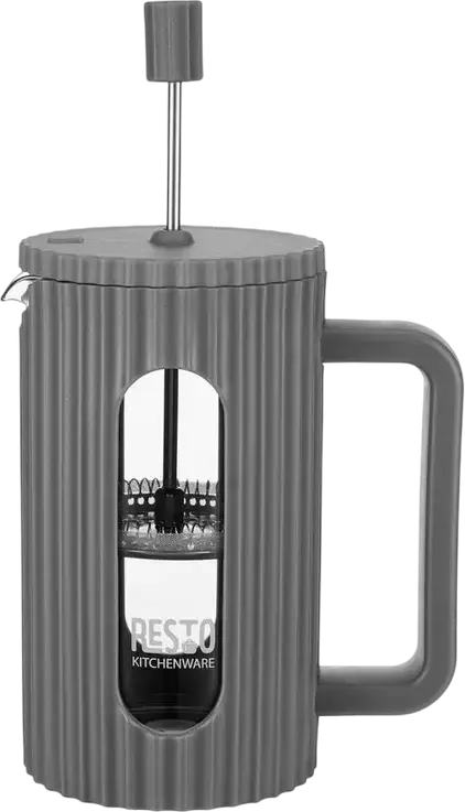 RESTO 90534 Keid French Press Coffee Maker, 0.6L, Stainless Steel Glass and Plastic, Ribbed Design with Viewing Window, Dark Grey