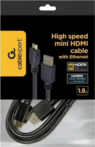 Кабель Cablexpert CC-HDMI4C-6 HDMI - mini-HDMI 1.8м, 4K @60Hz 10Gbps, позолоченные коннекторы Type A - Type C, ARC, HEC, поддержка 3D, черный