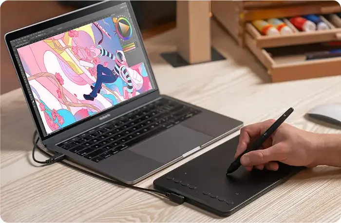 Графический планшет XP-Pen Deco Mini7 V2, 16384 уровня нажатия, стилус P05D без батареи, наклон 60°, 8 клавиш быстрого доступа, USB-C, Android