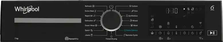 Whirlpool WPS C7X WBS EE X Heat Pump Condenser Tumble Dryer, 7kg Capacity, Energy Class C, HomeWhiz Connectivity, LED Display, White/Black, 15 Programs