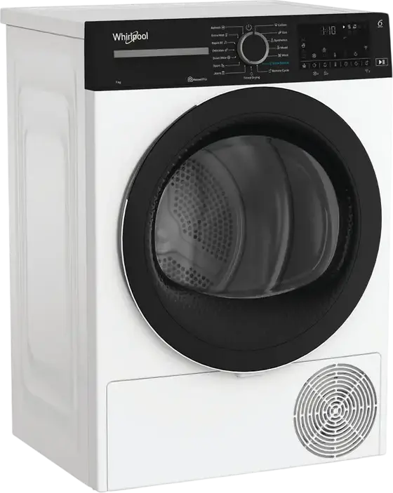 Whirlpool WPS C7X WBS EE X Heat Pump Condenser Tumble Dryer, 7kg Capacity, Energy Class C, HomeWhiz Connectivity, LED Display, White/Black, 15 Programs